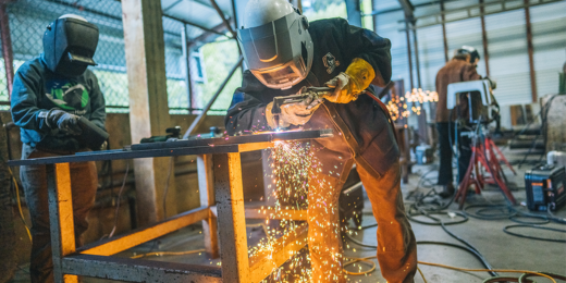 Students welding at the GHC Welding Shop