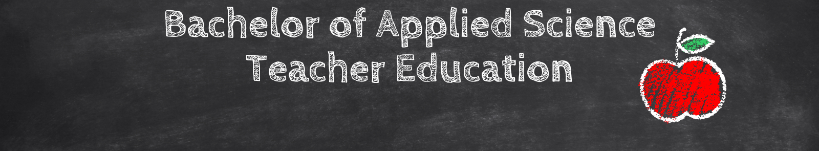 Text on a chalk board that reads, "Bachelor of Applied Science Teacher Education". To the left is a stylized apple drawing, and on the right a blue pencil. 